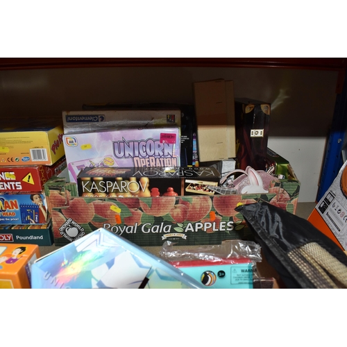 387 - THREE BOXES AND LOOSE CHILDREN'S TOYS AND MISCELLANEOUS, to include a complete set of carved wooden ... 