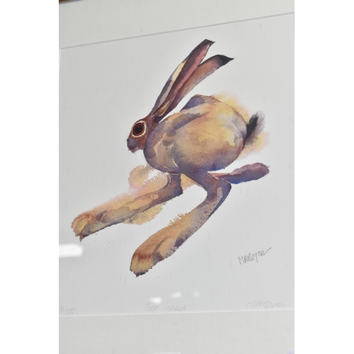 390 - MARY ANN ROGERS (BRITISH 1961) 'TOP SPEED', a signed limited edition print depicting a running Hare,... 