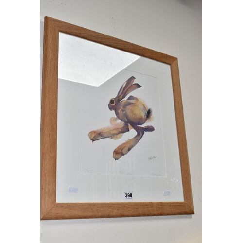 390 - MARY ANN ROGERS (BRITISH 1961) 'TOP SPEED', a signed limited edition print depicting a running Hare,... 