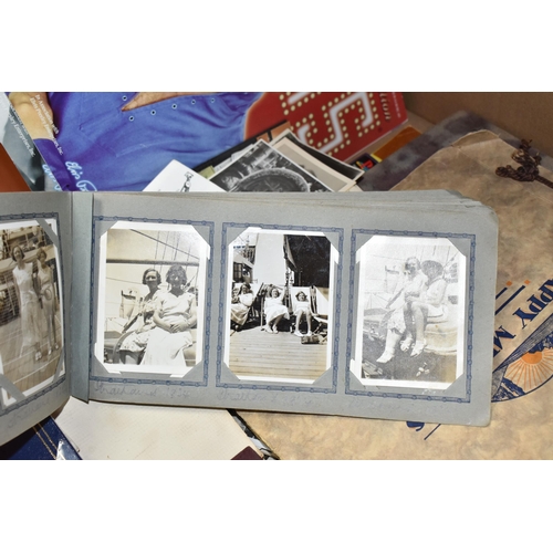 396 - A BOX OF VINTAGE EPHEMERA to include three albums of British and European family travel and wedding ... 