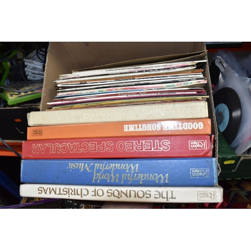 401 - FOUR BOXES OF VINTAGE RECORDS to include two boxes of 45 RPM singles comprising hundreds of singles ... 