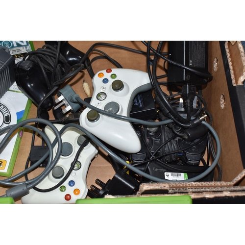 402 - A BOX OF VIDEO GAMES AND CONSOLES, includes a PS2, an original Xbox and an Xbox 360, games include (... 