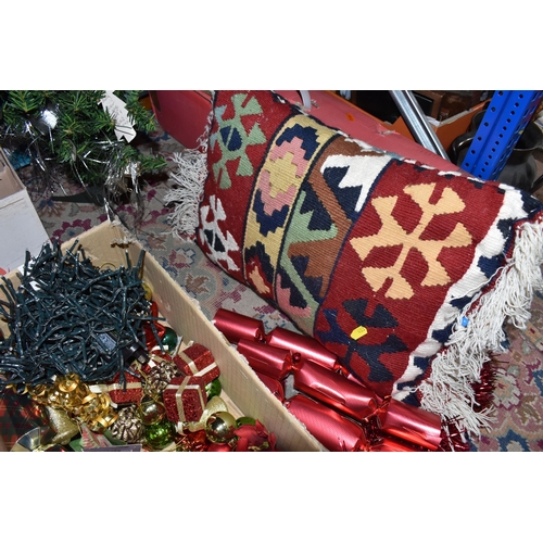 403 - FIVE BOXES AND LOOSE CHRISTMAS DECORATIONS to include a boxed 4ft Christmas tree, a loose 66cm Chris... 
