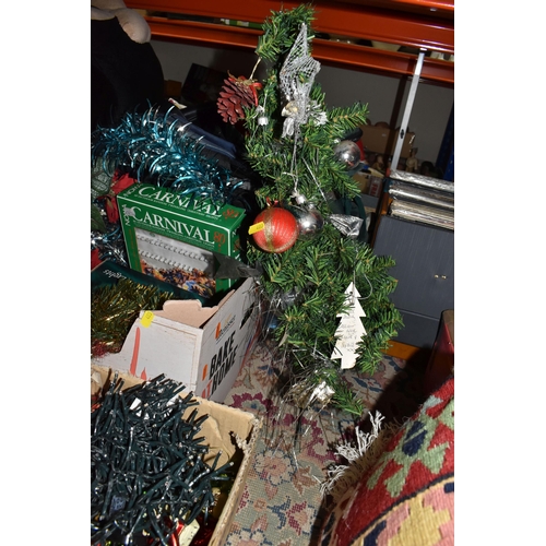 403 - FIVE BOXES AND LOOSE CHRISTMAS DECORATIONS to include a boxed 4ft Christmas tree, a loose 66cm Chris... 