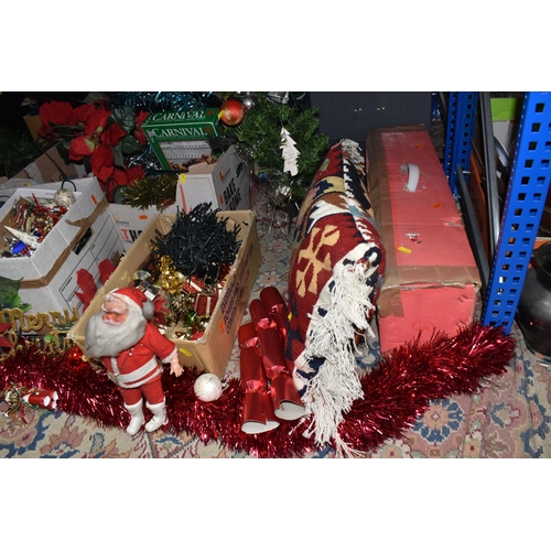 403 - FIVE BOXES AND LOOSE CHRISTMAS DECORATIONS to include a boxed 4ft Christmas tree, a loose 66cm Chris... 