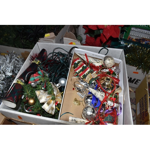 403 - FIVE BOXES AND LOOSE CHRISTMAS DECORATIONS to include a boxed 4ft Christmas tree, a loose 66cm Chris... 