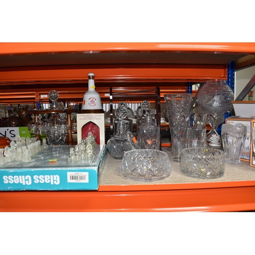 408 - A GROUP OF CUT GLASS AND MISCELLANEOUS ITEMS, to include a Bell's scotch whisky decanter with origin... 