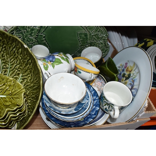 416 - FIVE BOXES OF CERAMIC KITCHENWARE, to include Johnson Brothers fine tableware 'Heritage' white plate... 