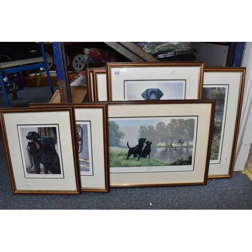 422 - SIX SIGNED LIMITED EDITION BLACK LABRADOR PRINTS, comprising five Nigel Hemming prints, 'Ladies in w... 