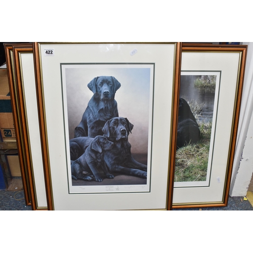 422 - SIX SIGNED LIMITED EDITION BLACK LABRADOR PRINTS, comprising five Nigel Hemming prints, 'Ladies in w... 