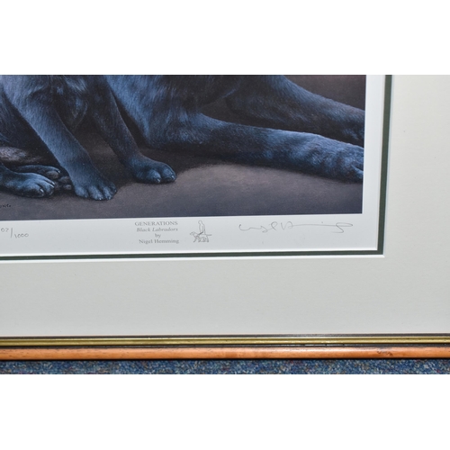 422 - SIX SIGNED LIMITED EDITION BLACK LABRADOR PRINTS, comprising five Nigel Hemming prints, 'Ladies in w... 