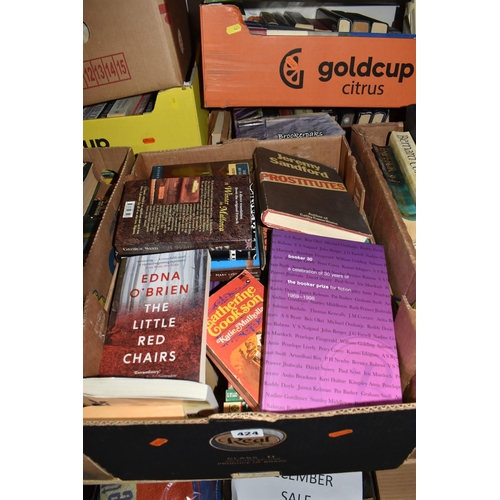 424 - NINE BOXES OF VINTAGE AND MODERN BOOKS comprising a group of historical fiction novels to include wr... 