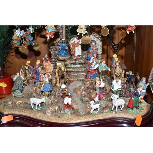 427 - TWO BOXES AND LOOSE CHRISTMAS DECORATIONS to include a Bradford Exchange 'Thomas Kinkade Village Chr... 