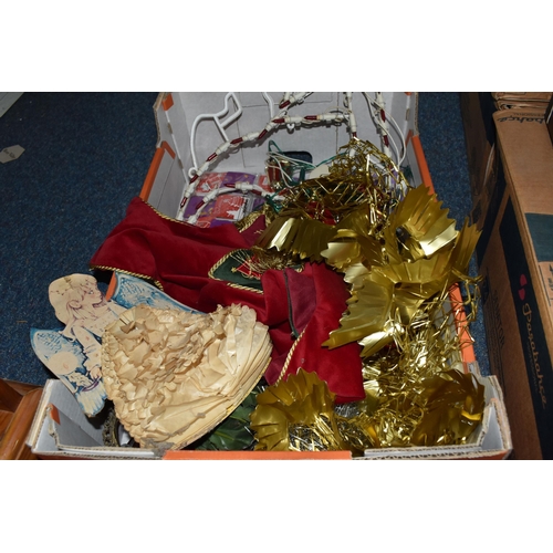 427 - TWO BOXES AND LOOSE CHRISTMAS DECORATIONS to include a Bradford Exchange 'Thomas Kinkade Village Chr... 