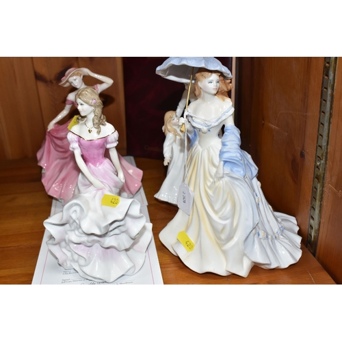 428 - A GROUP OF FOUR PORCELAIN FIGURINES to include two Royal Doulton 'Compton and Woodhouse figurines co... 