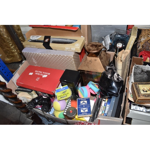 445 - SIX BOXES AND LOOSE MISCELLANEOUS ITEMS to include a Leicester Tigers autograph book from players fr... 