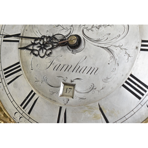 457 - A GEORGIAN THIRTY HOUR BRASS AND SILVERED LONGCASE CLOCK DIAL, the 10'' dial reading Arabic and Roma... 