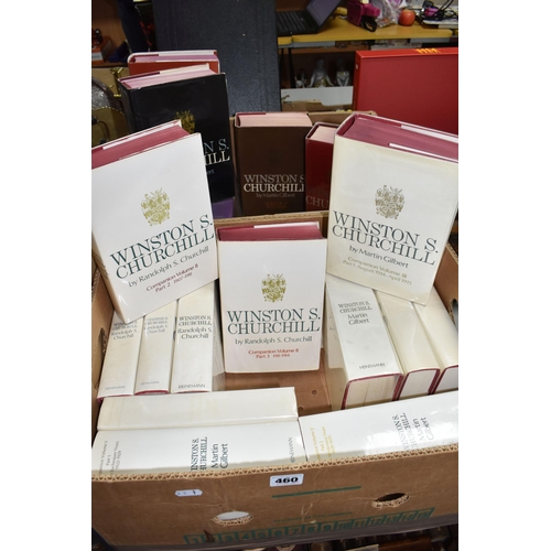 460 - TWO BOXES OF BOOKS ON WINSTON CHURCHILL by Churchill; Randolph S. & Gilbert; Martin, comprising Comp... 