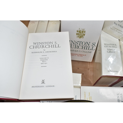 460 - TWO BOXES OF BOOKS ON WINSTON CHURCHILL by Churchill; Randolph S. & Gilbert; Martin, comprising Comp... 