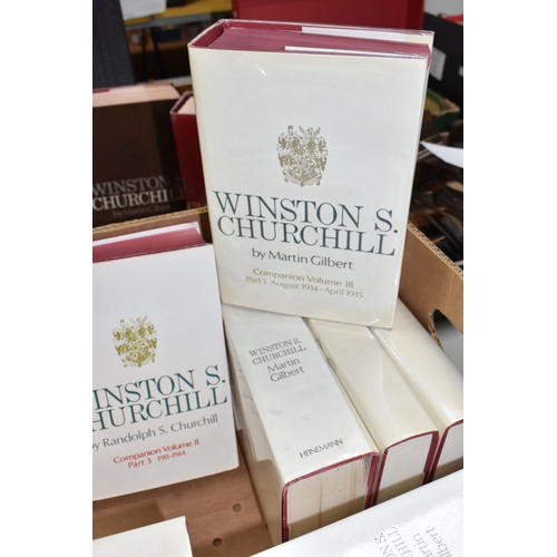 460 - TWO BOXES OF BOOKS ON WINSTON CHURCHILL by Churchill; Randolph S. & Gilbert; Martin, comprising Comp... 