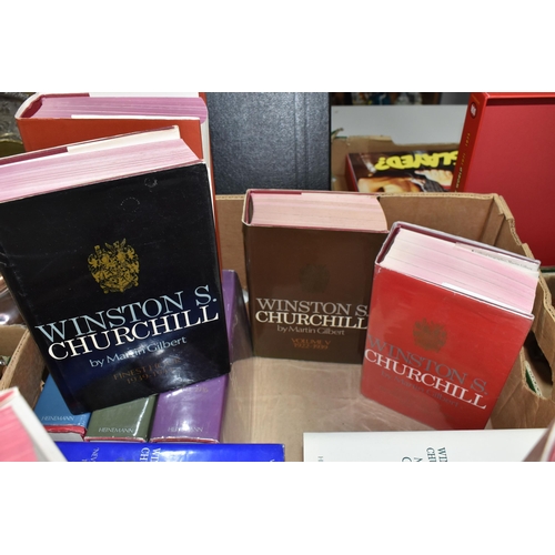 460 - TWO BOXES OF BOOKS ON WINSTON CHURCHILL by Churchill; Randolph S. & Gilbert; Martin, comprising Comp... 