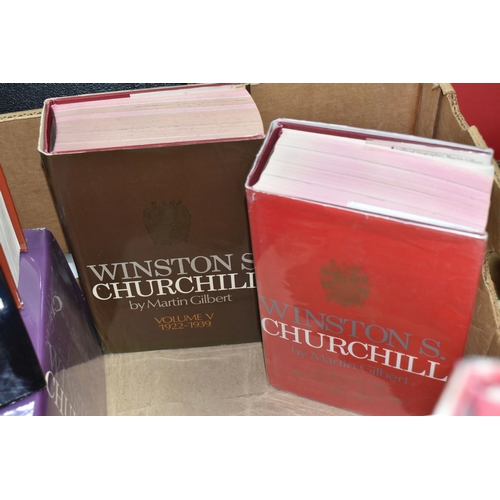 460 - TWO BOXES OF BOOKS ON WINSTON CHURCHILL by Churchill; Randolph S. & Gilbert; Martin, comprising Comp... 