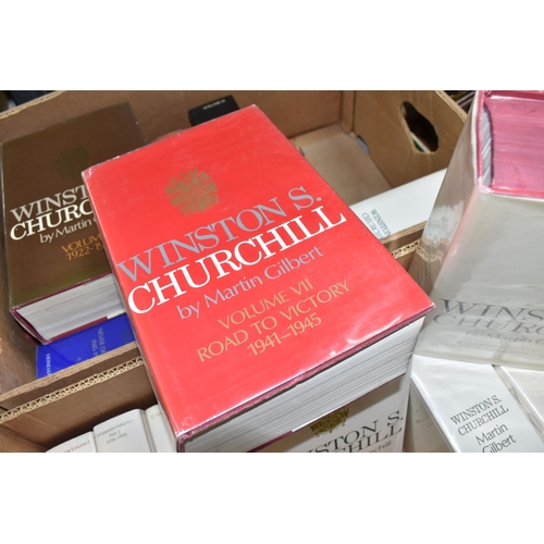 460 - TWO BOXES OF BOOKS ON WINSTON CHURCHILL by Churchill; Randolph S. & Gilbert; Martin, comprising Comp... 