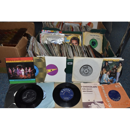 461 - TWO BOXES OF SINGLES RECORDS, over two hundred records, mainly in plain sleeves, by artists to inclu... 