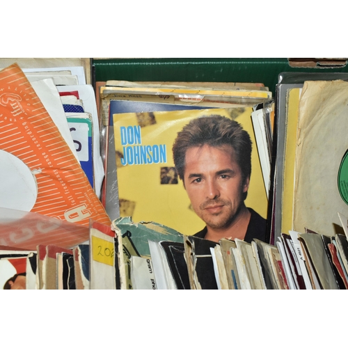 461 - TWO BOXES OF SINGLES RECORDS, over two hundred records, mainly in plain sleeves, by artists to inclu... 