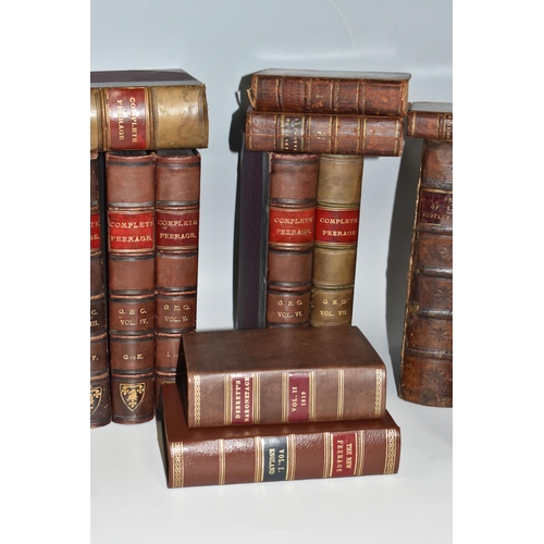 462 - ONE BOX OF LEATHER-BOUND ANTIQUARIAN BOOKS ON GENEALOGY, comprising eight vols. of Complete Peerage ... 