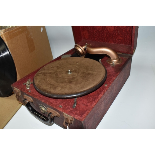 463 - A BOX AND LOOSE GRAMOPHONE AND 78RPM RECORDS, to include a portable Wondertone gramophone, together ... 