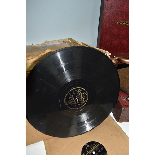 463 - A BOX AND LOOSE GRAMOPHONE AND 78RPM RECORDS, to include a portable Wondertone gramophone, together ... 