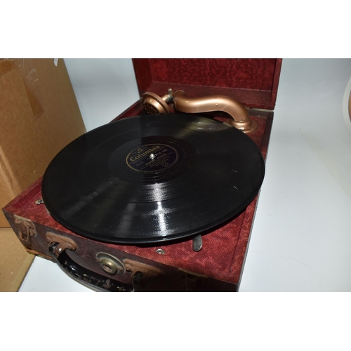 463 - A BOX AND LOOSE GRAMOPHONE AND 78RPM RECORDS, to include a portable Wondertone gramophone, together ... 