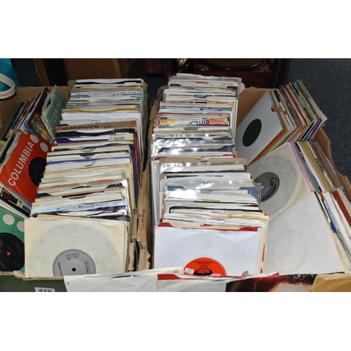 470 - TWO BOXES OF SINGLES RECORDS, over two hundred records, mainly plain sleeves, by artists to include ... 