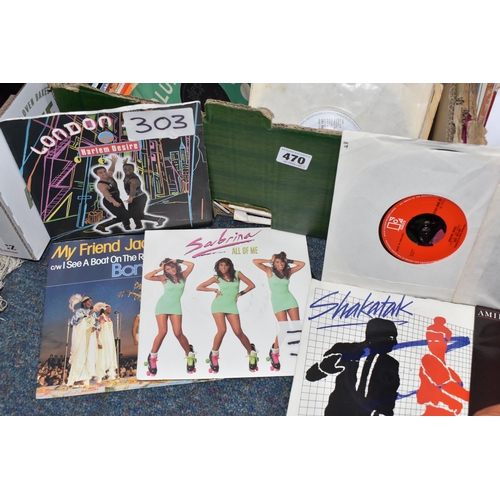 470 - TWO BOXES OF SINGLES RECORDS, over two hundred records, mainly plain sleeves, by artists to include ... 