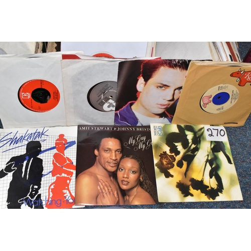 470 - TWO BOXES OF SINGLES RECORDS, over two hundred records, mainly plain sleeves, by artists to include ... 