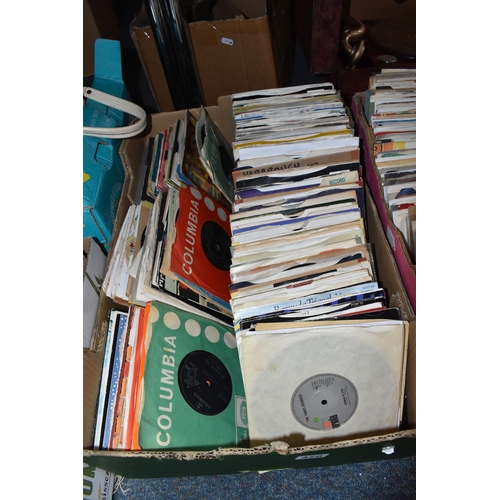 470 - TWO BOXES OF SINGLES RECORDS, over two hundred records, mainly plain sleeves, by artists to include ... 