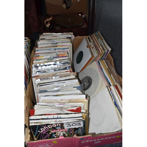 470 - TWO BOXES OF SINGLES RECORDS, over two hundred records, mainly plain sleeves, by artists to include ... 