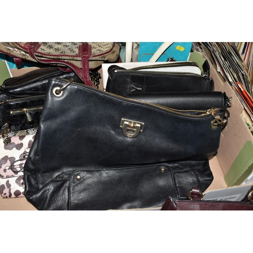 471 - TWO BOXES OF LADIES' HANDBAGS, large shoulder bags include names such as Michael Kors, DKNY, Chloe, ... 