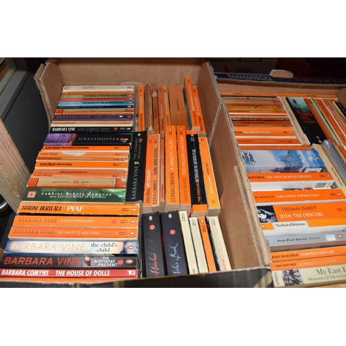 485 - EIGHT BOXES OF BOOKS containing over 300 miscellaneous titles in hardback and paperback formats, sub... 