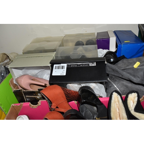 486 - SEVEN BOXES OF WOMEN'S AND CHILDREN'S SHOES to include mostly size 6-7 women's shoes in assorted sty... 