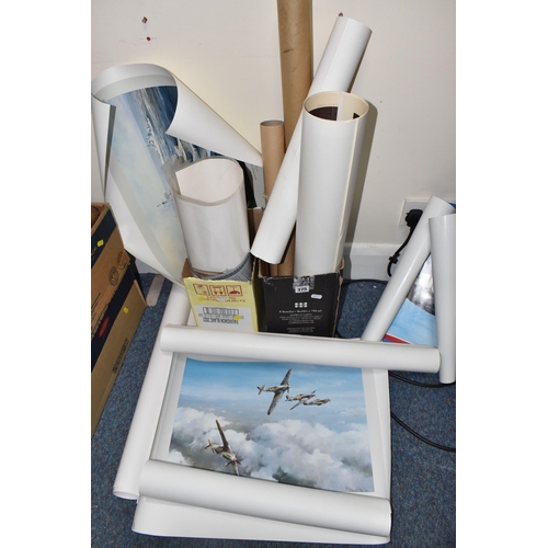 375 - MILITARY AVIATION PRINTS ETC, comprising a print of a Douglas Bader's Spitfire produced to celebrate... 