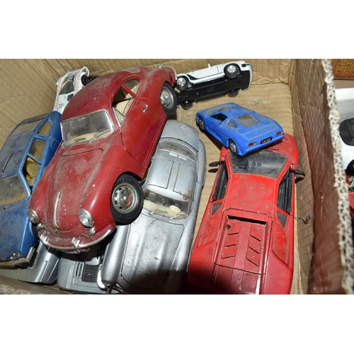 487 - THREE BOXES OF VINTAGE TOYS AND DOLLS to include a box of assorted die-cast vehicles to include Corg... 