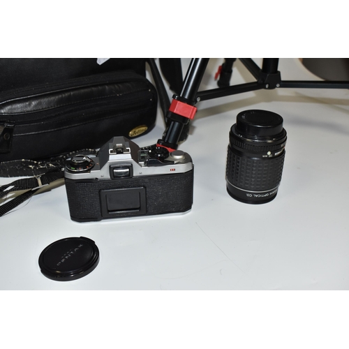 490 - A BOX OF PENTAX ME SUPER CAMERA AND ACCESSORIES to include a Pentax ME Super camera fitted with a SM... 