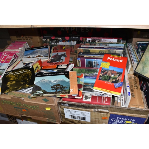 491 - NINE BOXES OF BOOKS AND CDS to include a box of ordnance survey maps, a book of railway junction dia... 