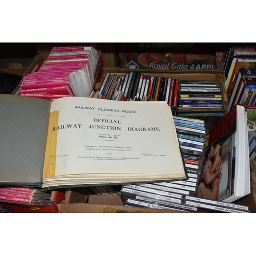 491 - NINE BOXES OF BOOKS AND CDS to include a box of ordnance survey maps, a book of railway junction dia... 