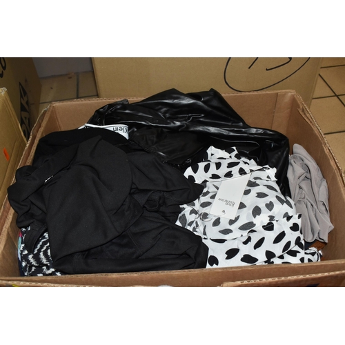 492 - TEN BOXES OF MOSTLY WOMEN'S CLOTHES to include two boxes of dresses from various manufacturers to in... 