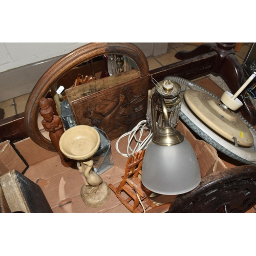 503 - A BOX AND LOOSE LAMPS AND SUNDRY ITEMS, to include three table lamps, a Spirit of St Louis radio ala... 