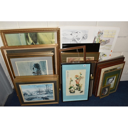 508 - A QUANTITY OF PRINTS ETC, to include Rowland Hilder landscapes, a print of a Burton Cooper signed in... 