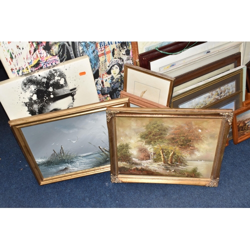 510 - A QUANTITY OF PICTURES AND PRINTS ETC, to include two late 20th century landscape oils on canvas, tw... 